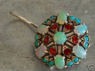 GEORGIAN OPAL, TURQUOISE & GARNET EARRINGS REPRODUCTION