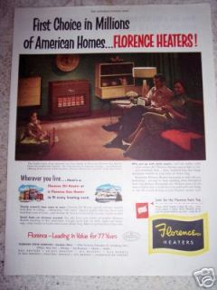 1951 FLORENCE Stove Co. HEATERS Gas or Oil Original Ad
