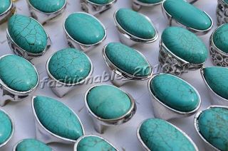   lots Big Assorted Natural Turquoise Gemstone Silver T Rings FREE