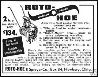 1953 Roto Hoe Garden Tools Tiller Soil O Matic Vintage Print Ad
