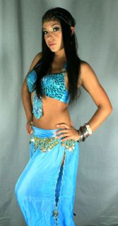  Jasmine Harem Belly Dance Costume Bra Sexy Halloween Beaded Turquoise
