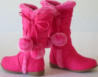 Girls Pink Pom Pom Boots Kids Black Suede Boots Brown Winter Boots