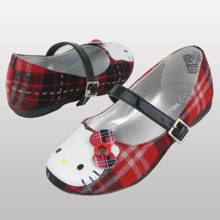   Kids Girl Red Plaid Checkers Ballet Mary Jane Flat Shoes by Sanrio