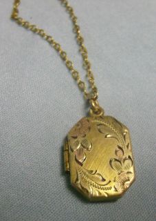   VICTORIAN CHILD BABY ENGRAVED PENDANT LOCKET ON CHAIN 10K GOLD FILLED