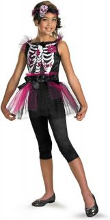 Girls Skeleton Ballerina Costume Skull Bones Girly Dancer Suit Tutu 