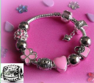  girls kids childrens pink charm bracelet gift box option