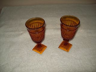   Vintage Indiana Amber Cut Depression Glass Goblets Wine Glasses