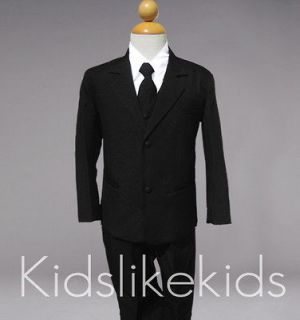NEW Boys Toddler KIDS Black Suit Long Tie and Vest Size 2T 3T 4T 5 6 7 