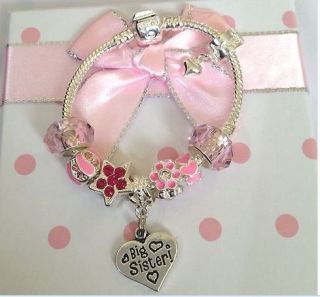   girls kids childrens sparkly pink charm bracelet in gift box