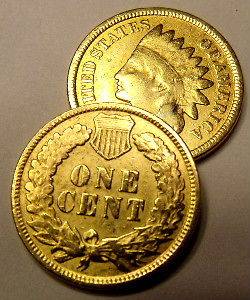 GOLD Indian Head Penny Pre  WW1 USA Native American Coin One Cent Old 