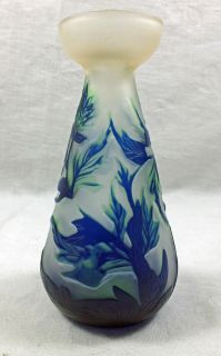 Outstanding Vintage Galle Tri Color Cameo Glass Vase Cobalt Blue 