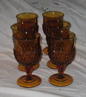 Vintage Amber Orange Brown Diamond Hobnail Pattern Goblets Set 6