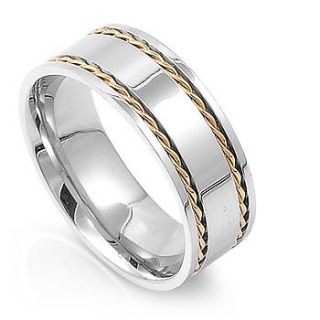 Mens Silver & Gold Rope Design Stainless Ring, Sizes 8   13