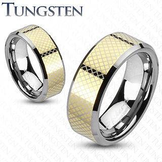   Carbide Checkered Gold Stripe Wedding Band or Couple Ring Sz 5 13