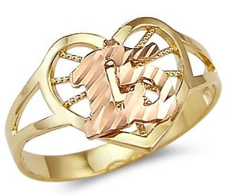 14k Yellow n Rose Gold Sweet 15 Quinceanera Heart Ring