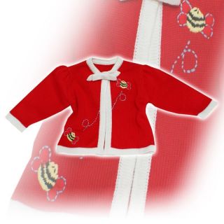 Red knitted cardigan for christening/baptism. Flower girl/ gift