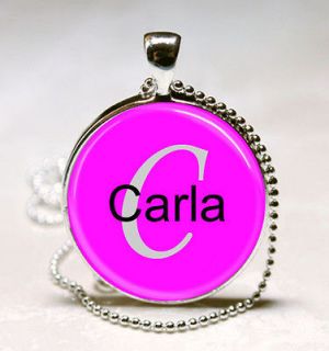 Handmade Carla Name Monogram Glass Tile Necklace Pendant