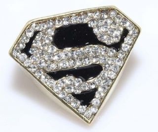 New Gold Plated Black Glazed Crystal Smart super man Ring