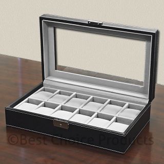   Mens Watch Box Display Case Organizer Glass Top Jewelry Storage