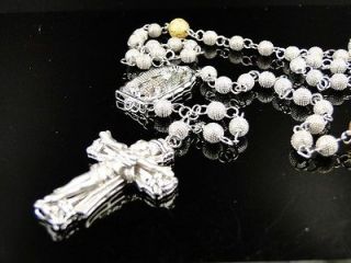 Tone Beaded 12 Mm White Yellow Gold Finish Diamond Rosary Necklace 