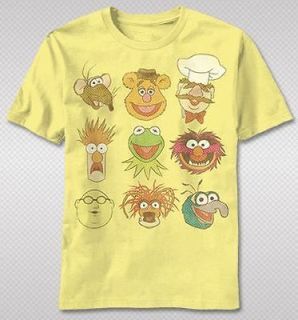 NEW The Muppet Show Character Faces Gonzo Kermit Chef Vintage Faded T 