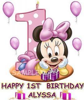 BABY MINNIE MOUSE 1ST BIRTHDAY EDIBLE CAKE TOPPER DECORATIONS IMAGE