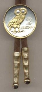 Greek 2 Drachma Owl Bolo Ties 2 Toned Gold on Silver Coin Jewelry