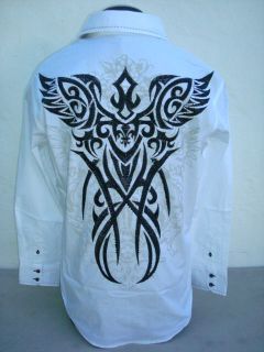 VICTORIOUS SHIRT MEN WHITE CASUAL STONE EMBROIDER VINTAGE CLUB PARTY 