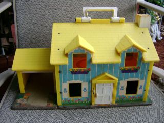 Vintage Old Fisher price Tudor Two Story House with Garage & Lots of 