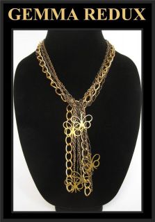 GEMMA REDUX Jessica Butterfly 24K Gold plt Brass Steel chains Necklace 