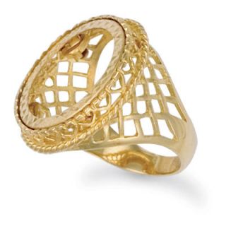 Jewelco London 9ct gold sovereign rope edge coin mount Ring w/ basket 
