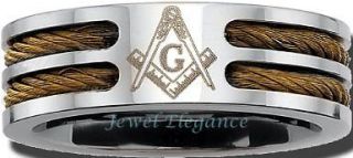 Blue Lodge Stainless Steel Masonic Ring 8MM with Rope Inlay