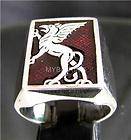 RECT. SILVER RING GRIFFIN GRIFFON GRYPHON MEDIEVAL RED