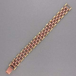   DECO 14K 1945 PINK AND GREEN GOLD HINGED 5 ROW PANTHER LINK BRACELET