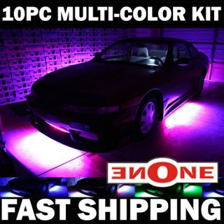   10pc Purple LED Underbody Underglow Lighting Kit With Wireless Remote