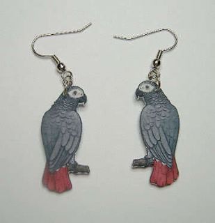 African Grey Parrot Bird Pet Dangle Fish Hook Earrings