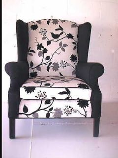 Black and White Newly Reupholstered Wing Back Chair