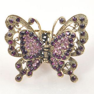 unique hair clip clamp claw crystal rhinestone butterfly metal 