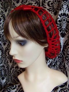   style handmade crochet snood hair net cherry red or black with bow