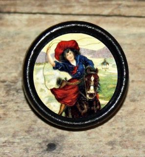   Cowgirl COW GIRL on HORSE Altered Art Tie Tack or Ring or Brooch pin