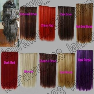 Long Straight 5 Clips On Hair Piece Extension All Color/Length Free 