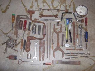 Lot Of 40 Vintage Hand Tools Wrenches, Drill Bits, Sockets & More