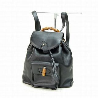 AUTHENTIC！GUCCI☆BACK PACK☆MADE IN ITALY BLACK LEATHER@3573