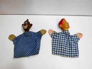  HOWDY DOODY 1950S HOWDY AND CLARABELL CLOWN HAND PUPPETS BY BOB SMITH