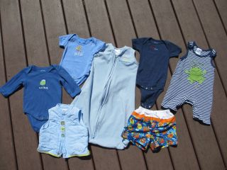   boys blue 3 onesies Gap miniwear 1 Halo sleeper 1 vest 1 swim 1 romper