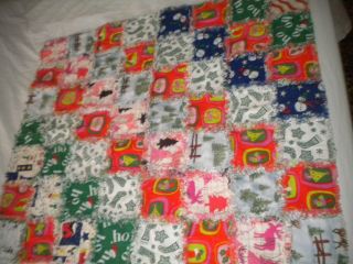   RETRO FINISHED Handmade Holiday RAG QUILT Flannel BABY 37x33