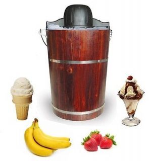 Quart Electric / Hand Crank Ice Cream Maker with Wood Bucket