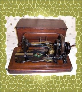 late 1800s Bradbury Fiddlebase Hand Crank Sewing Machine Floral