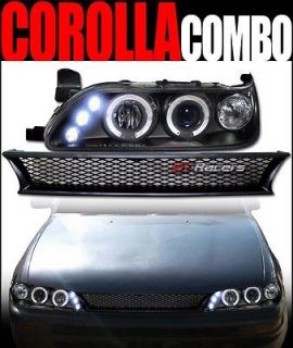 BLK HALO LED PROJECTOR HEAD LIGHTS+FRONT MESH GRILL GRILLE ABS 1993 