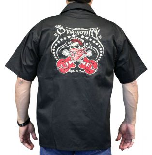 Rockabilly Guitars Bandido Skull Work Shirt, Dragonfly
